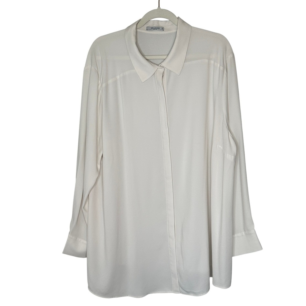 MM LaFleur Cream Tunic 3x Lagarde Crepe Button Down Long‎ Sleeve Career Work